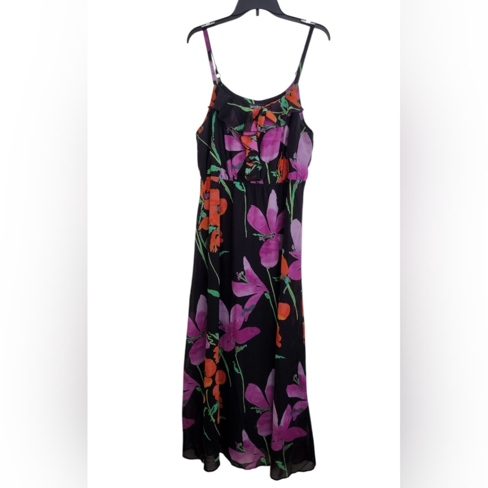 Lane Bryant Floral Black Orange Purple Sleeveless Maxi Dress Size 14/16